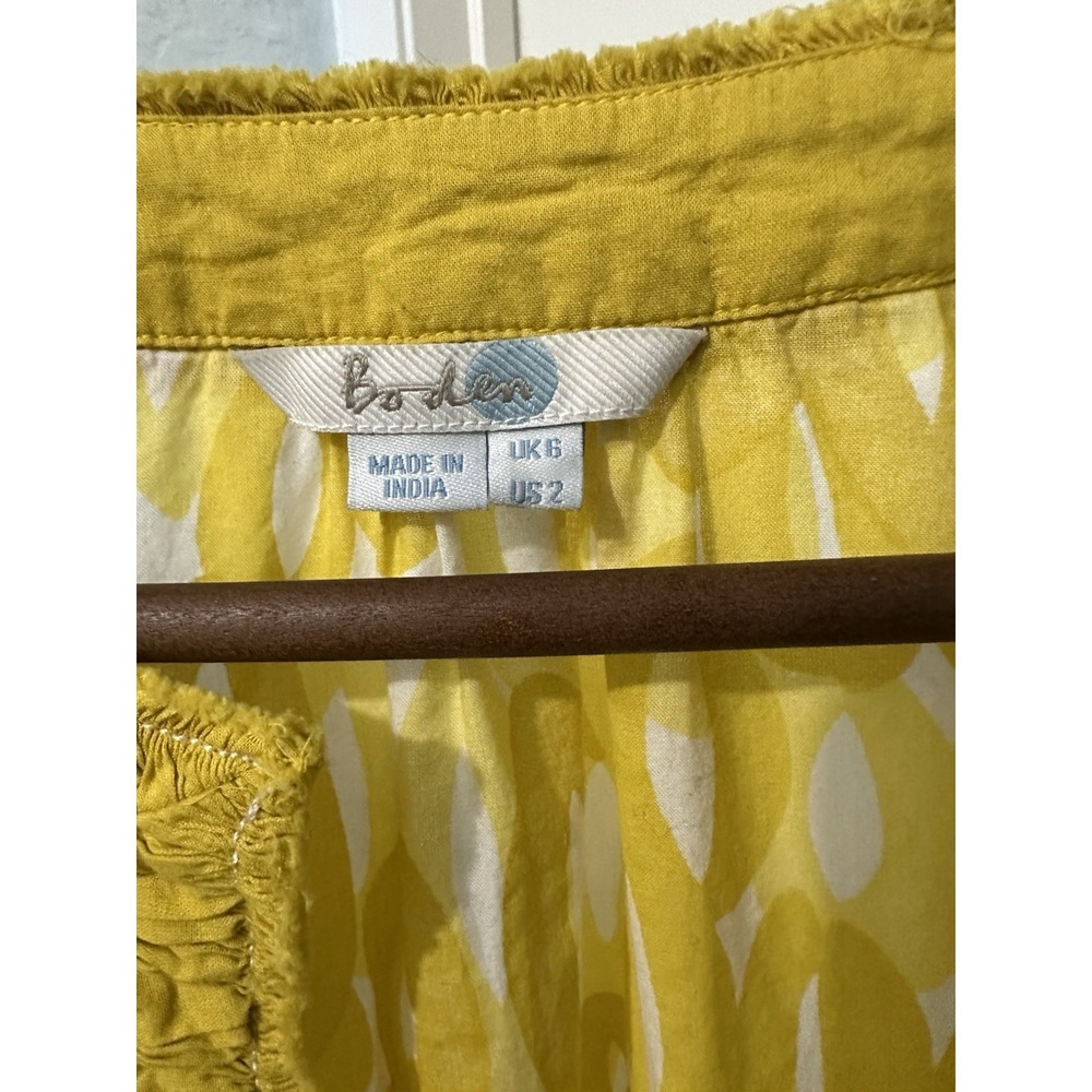 Boden Yellow Shift Dress Geometric Summer Boho Rhinestone Long Sleeve Size 2 - Picture 4 of 4